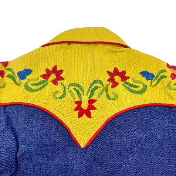 Charles Paddock Vintage Childs Western Shirt Blue Yellow Red Piping Embroidered - Picture 5 of 7